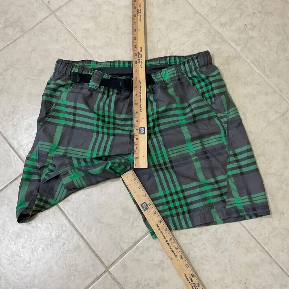 The North Face Men's M Green Plaid Hybrid Golf Swim Casual Shorts belted